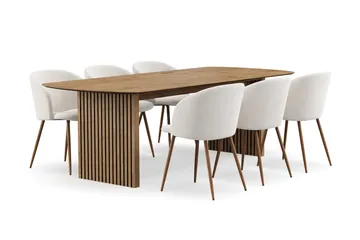 Richeto Matgrupp med 6 Greya Matstolar med Armstöd - Rökt Ek/Vit Bouclé - Products - Möbler - Bord & matgrupp - Matgrupp