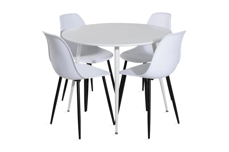 Ridones Matgrupp 100 cm Rund inkl 4 Ypas Stolar, Vit/Svart