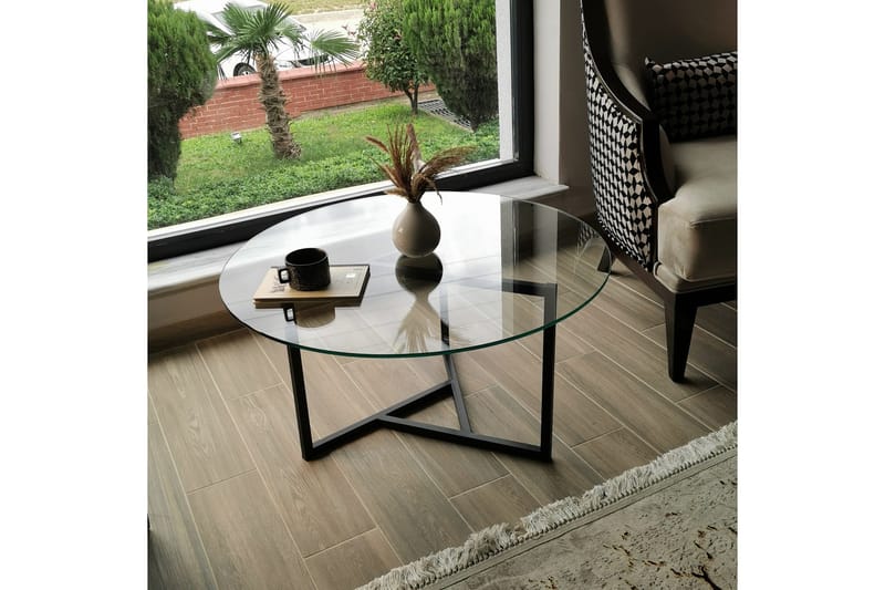 Sabani Soffbord 75 cm Runt X-formade Ben - Rökfärgat - Products - Möbler - Bord & matgrupp - Soffbord
