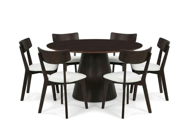 Siena Matgrupp 130 cm runt i Rökt Ek med 6 Amelia Matstolar med Dyna - Rökt Ek/Beige - Products - Möbler - Bord & matgrupp - Matgrupp