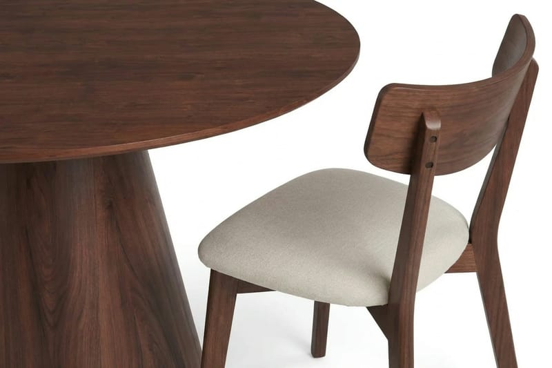 Siena Matgrupp 130 cm runt i Valnöt med 6 Amelia Matstolar med Dyna - Valnöt/Beige - Products - Möbler - Bord & matgrupp - Matgrupp