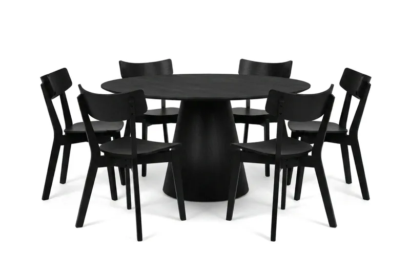 Siena Matgrupp 150 cm runt i Svart med 6 Amelia Matstolar, Svart