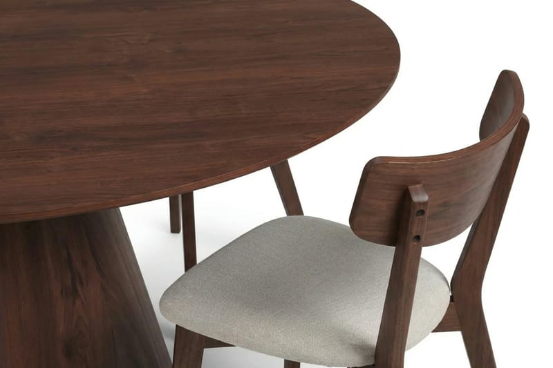 Siena Matgrupp 150 cm runt i Valnöt med 6 Amelia Matstolar med Dyna - Valnöt - Products - Möbler - Bord & matgrupp - Matgrupp