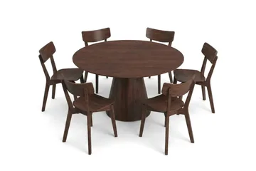 Siena Matgrupp 150 cm runt i Valnöt med 6 Amelia Matstolar - Valnöt - Products - Möbler - Bord & matgrupp - Matgrupp