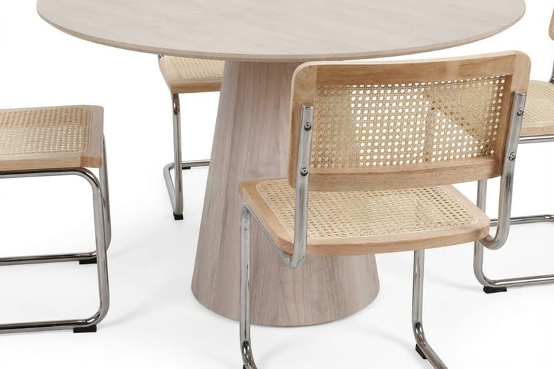 Siena Matgrupp runt 110 cm Vitlaserad med 4 Build Matstolar - Vitlaserad/Natur/krom - Products - Möbler - Bord & matgrupp - Matgrupp