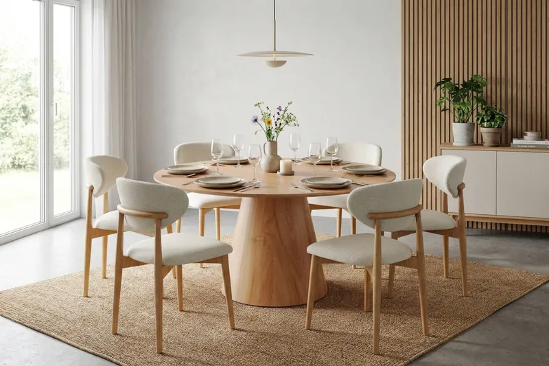 Siena Matgrupp runt 130 cm Ek med 6 Molly Matstolar - Ek - Products - Möbler - Bord & matgrupp - Matgrupp