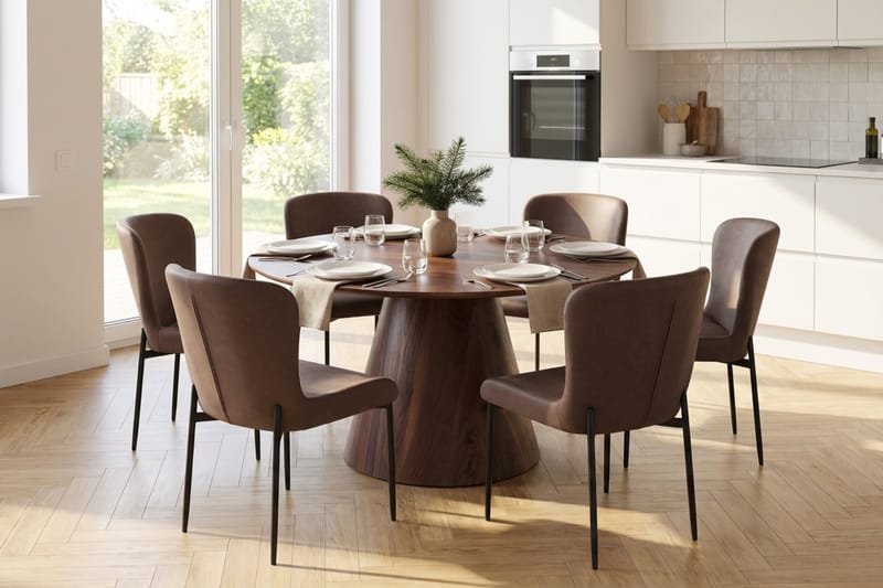 Siena Matgrupp runt 130 cm Valnöt med 6 Elsie Matstolar - Valnöt/Brun - Products - Möbler - Bord & matgrupp - Matgrupp