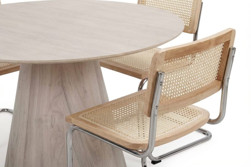 Siena Matgrupp runt 130 cm Vitlaserad med 6 Build Matstolar - Vitlaserad/Natur/krom - Products - Möbler - Bord & matgrupp - Matgrupp