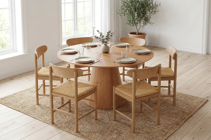 Siena Matgrupp runt 150 cm Ek med 6 Malte Matstolar - Ek - Products - Möbler - Bord & matgrupp - Matgrupp