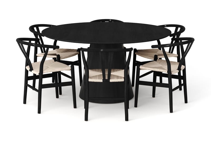 Siena Matgrupp runt 150 cm Svart med 6 Dastoori Matstolar - Svart - Products - Möbler - Bord & matgrupp - Matgrupp