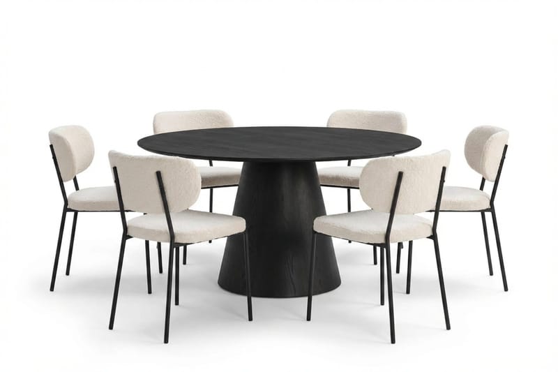 Siena Matgrupp runt 150 cm Svart med 6 Gemmiano Matstolar - Svart - Products - Möbler - Bord & matgrupp - Matgrupp