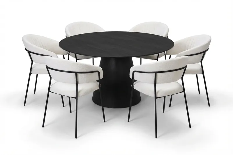 Siena Matgrupp runt 150 cm Svart med 6 Karol Matstolar - Svart - Products - Möbler - Bord & matgrupp - Matgrupp