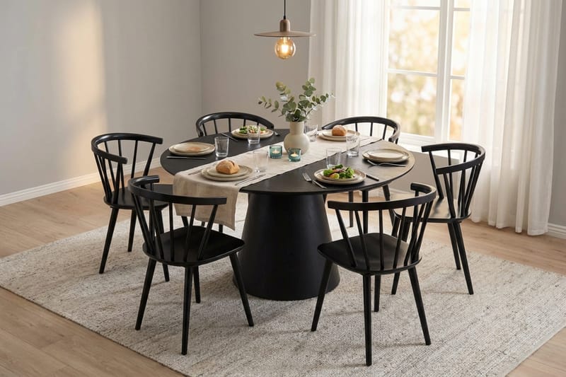 Siena Matgrupp runt 150 cm Svart med 6 Tyrö Matstolar - Svartlaserad ek - Products - Möbler - Bord & matgrupp - Matgrupp
