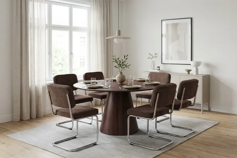 Siena Matgrupp runt 150 cm Valnöt med 6 Milva Matstolar - Valnöt - Products - Möbler - Bord & matgrupp - Matgrupp