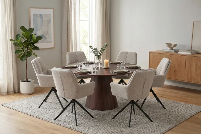Siena Matgrupp runt 150 cm Valnöt med 6 Torsby Matstolar - Valnöt - Products - Möbler - Bord & matgrupp - Matgrupp