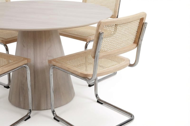 Siena Matgrupp runt 150 cm Vitlaserad med 6 Build Matstolar - Vitlaserad/Natur/krom - Products - Möbler - Bord & matgrupp - Matgrupp