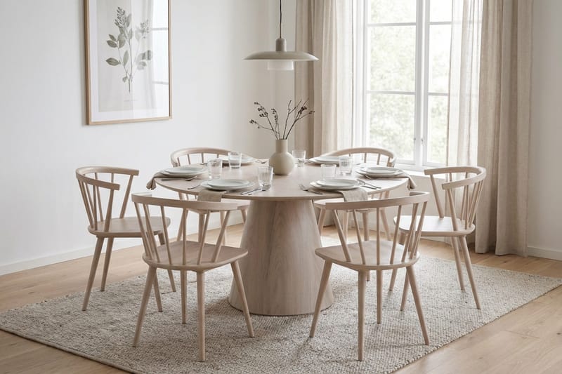 Siena Matgrupp runt 150 cm Vitlaserad med 6 Tyrö Matstolar - Vitlaserad - Products - Möbler - Bord & matgrupp - Matgrupp