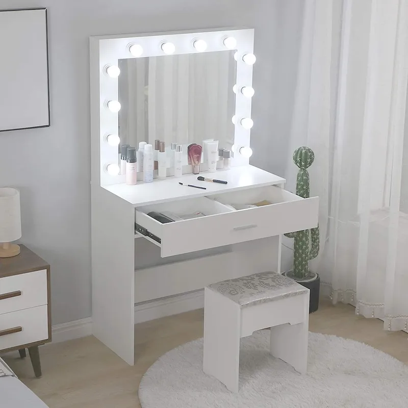 Cindy vitt sminkbord med stol - Vit - Products - Möbler - Bord & matgrupp - Sminkbord & toalettbord