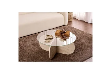 Soffbord Aeris 75 cm med Glasskiva - Travertin / Transparent - Products - Möbler - Bord & matgrupp - Soffbord