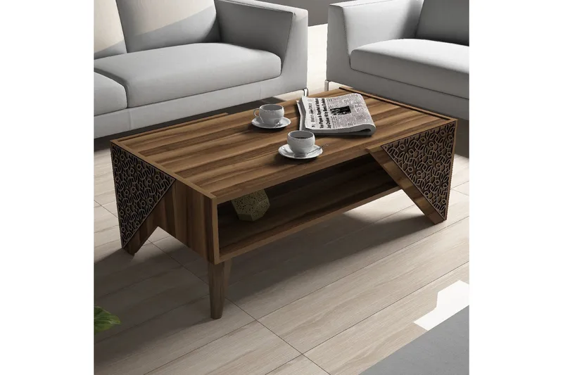 Hovdane Soffbord 105 cm med Förvaring Hylla Blommönster - Brun - Products - Möbler - Bord & matgrupp - Soffbord - Soffbord med förvaring