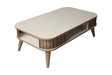 Hovdane Soffbord 105 cm med Förvaring Hylla Runda Hörn - Vit/Brun/Ek - Products - Möbler - Bord & matgrupp - Soffbord - Soffbord med förvaring
