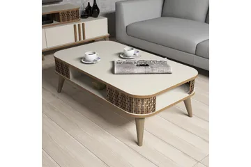 Hovdane Soffbord 105 cm med Förvaring Hylla Runda Hörn - Vit/Brun/Ek - Products - Möbler - Bord & matgrupp - Soffbord - Soffbord med förvaring