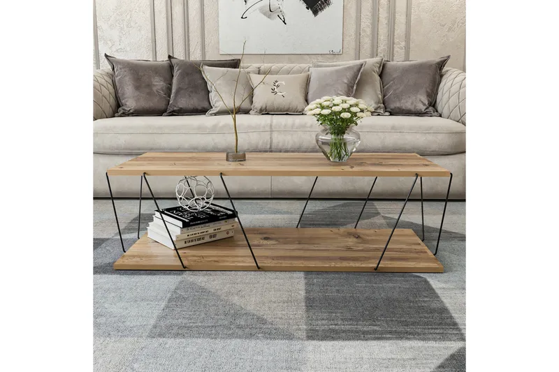 Ljusfors  Soffbord 120 cm med Förvaring Hylla - Natur/Svart - Products - Möbler - Bord & matgrupp - Soffbord - Soffbord med förvaring