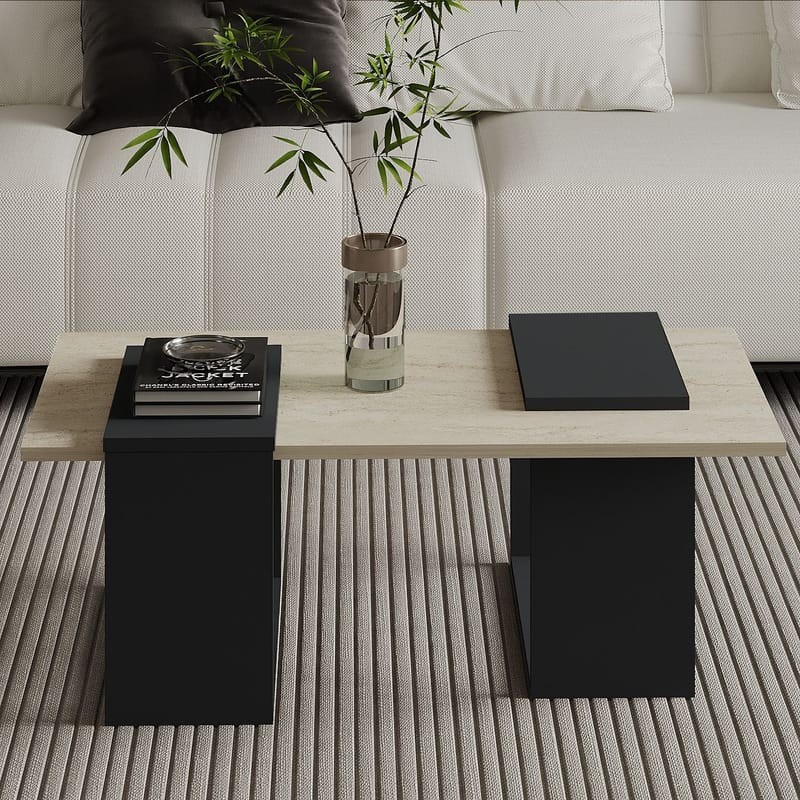 Matris Soffbord 90x37x46,6 cm - Travertine och Anthracite - Products - Möbler - Bord & matgrupp - Soffbord - Soffbord med förvaring