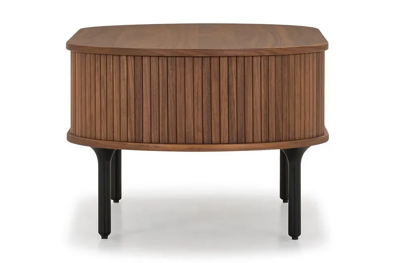 Noira Ovalt Soffbord Valnöt 118x60 cm med förvaring låda - Brun / Mörkbrunt Trä / Ribbad - Products - Möbler - Bord & matgrupp - Soffbord - Soffbord med förvaring