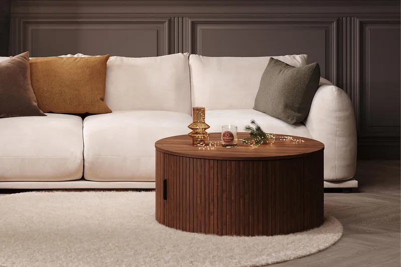 Noira Runt Soffbord 80 cm med Förvaring Låda - Valnöt / Bunt Trä - Products - Möbler - Bord & matgrupp - Soffbord - Soffbord med förvaring