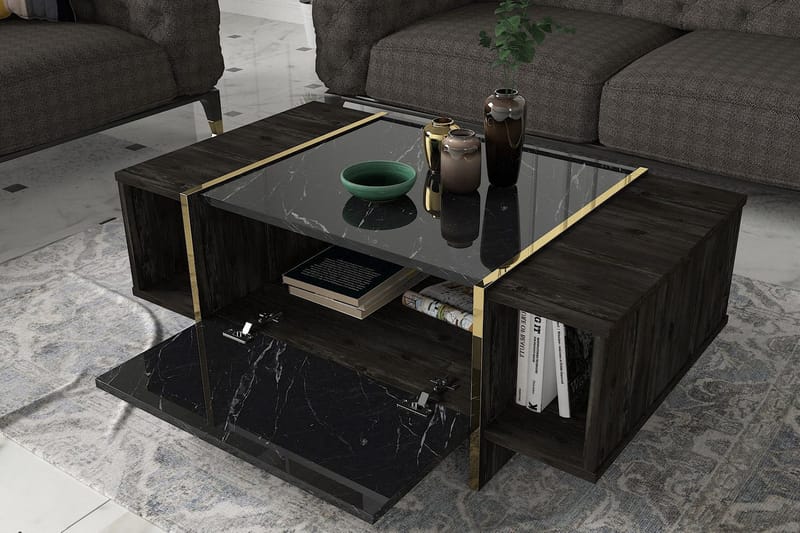 Riello Soffbord 104 cm med Förvaring Hyllor + Lucka - Svart/Guld - Products - Möbler - Bord & matgrupp - Soffbord - Soffbord med förvaring