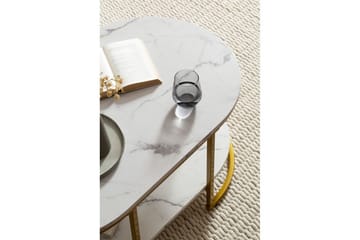 Soffbord Wohnling marmorutseende ovalt 100 cm med förvaringshylla, Bauhaus-stil Marmor Vit - Marmor Vit - Products - Möbler - Bord & matgrupp - Soffbord