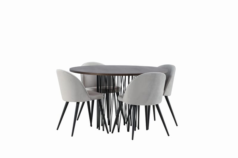 Stone Matgrupp 120 cm Rund med 4 Velvet stolar - Grå - Products - Möbler - Bord & matgrupp - Matgrupp