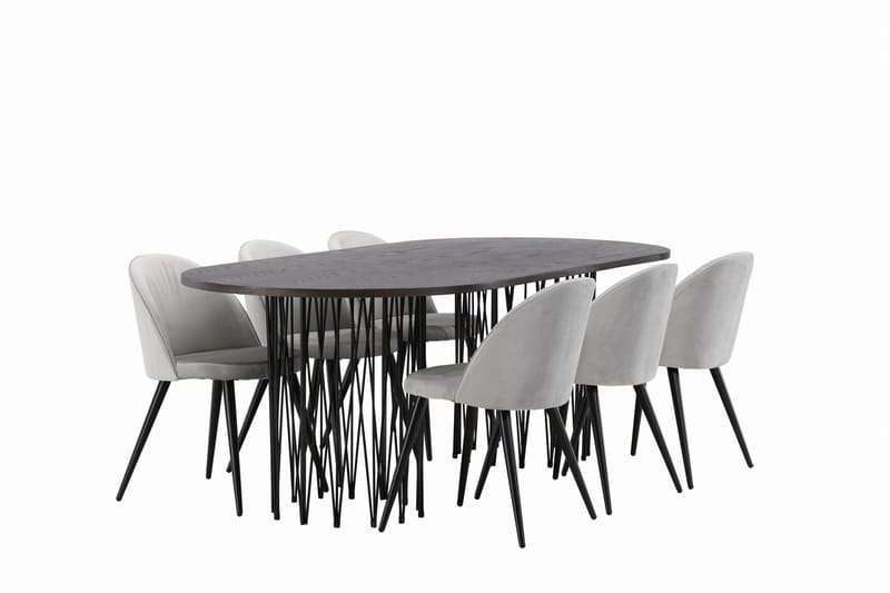 Stone Matgrupp 220 cm Rektangulär med 6 Velvet stolar - Grå - Products - Möbler - Bord & matgrupp - Matgrupp