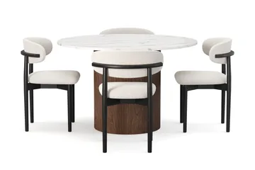 Uppveda Matbord 120 cm Rund med 4 st Jaiveer Matstolar - Brun - Products - Möbler - Bord & matgrupp - Matgrupp