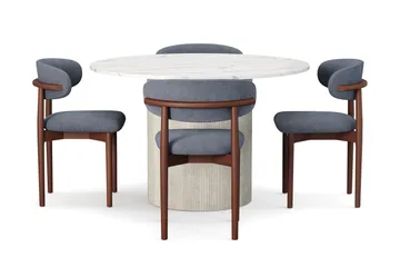 Uppveda Matbord 120 cm Rund med 4 st Jaiveer Matstolar - Vit - Products - Möbler - Bord & matgrupp - Matgrupp