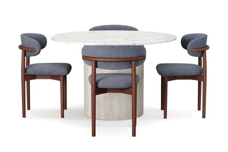 Uppveda Matbord 120 cm Rund med 4 st Jaiveer Matstolar - Vit - Products - Möbler - Bord & matgrupp - Matgrupp