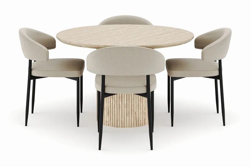 Uppveda Matbord Runt 120 cm med 4 Sawako Stolar - Beige - Products - Möbler - Bord & matgrupp - Matgrupp