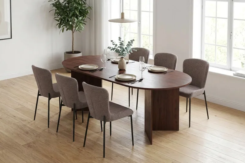 Vera Matgrupp rektangulärt 180 cm Valnöt med 6 Elsie Matstolar - Valnöt/Grå - Products - Möbler - Bord & matgrupp - Matgrupp