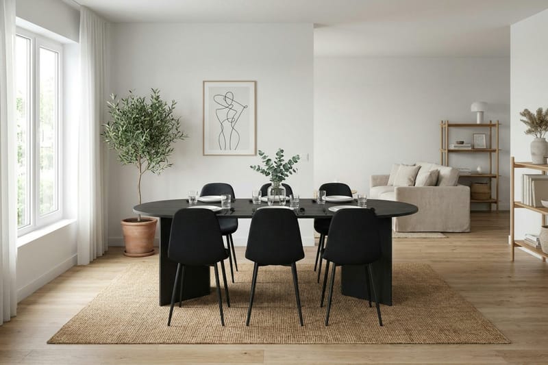 Vera Matgrupp rektangulärt 220 cm Svart med 6 Nibe Matstolar - Svartlaserad ek - Products - Möbler - Bord & matgrupp - Matgrupp