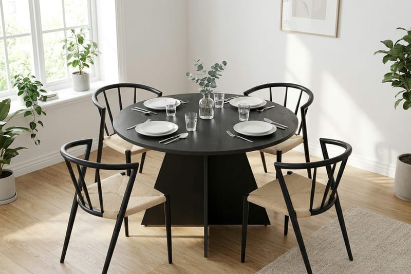 Vera Matgrupp runt 110 cm Svart med 4 Winston Matstolar - Svart - Products - Möbler - Bord & matgrupp - Matgrupp