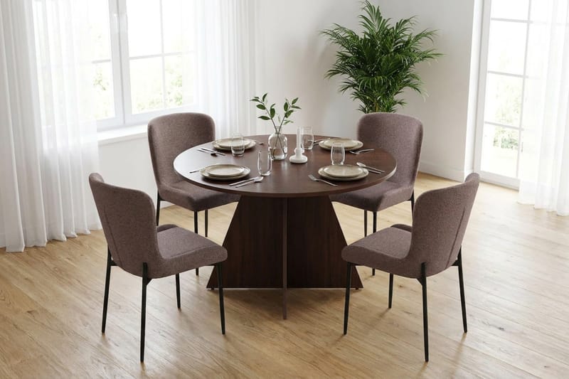 Vera Matgrupp runt 110 cm Valnöt med 4 Elsie Matstolar - Valnöt - Products - Möbler - Bord & matgrupp - Matgrupp