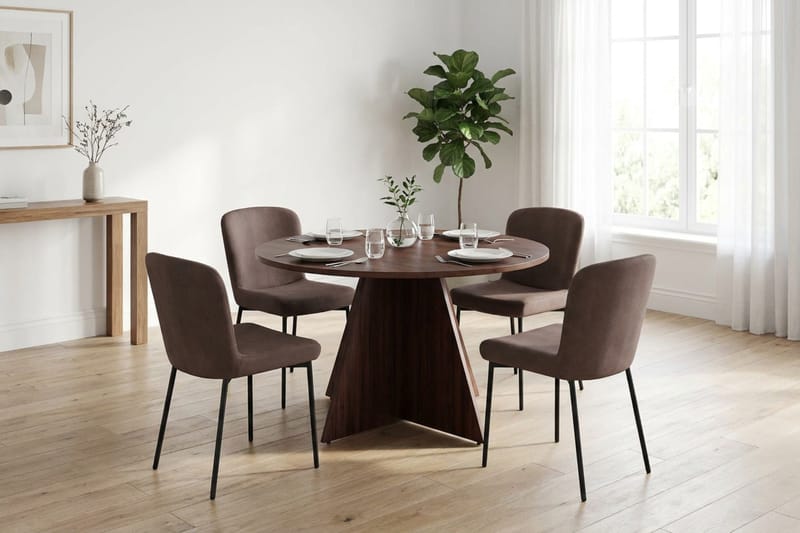 Vera Matgrupp runt 110 cm Valnöt med 4 Elsie Matstolar - Valnöt/Brun - Products - Möbler - Bord & matgrupp - Matgrupp