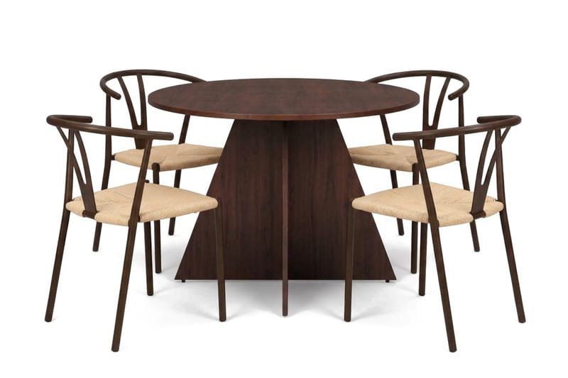 Vera Matgrupp runt 110 cm Valnöt med 4 Elysia Matstolar - Valnöt - Products - Möbler - Bord & matgrupp - Matgrupp