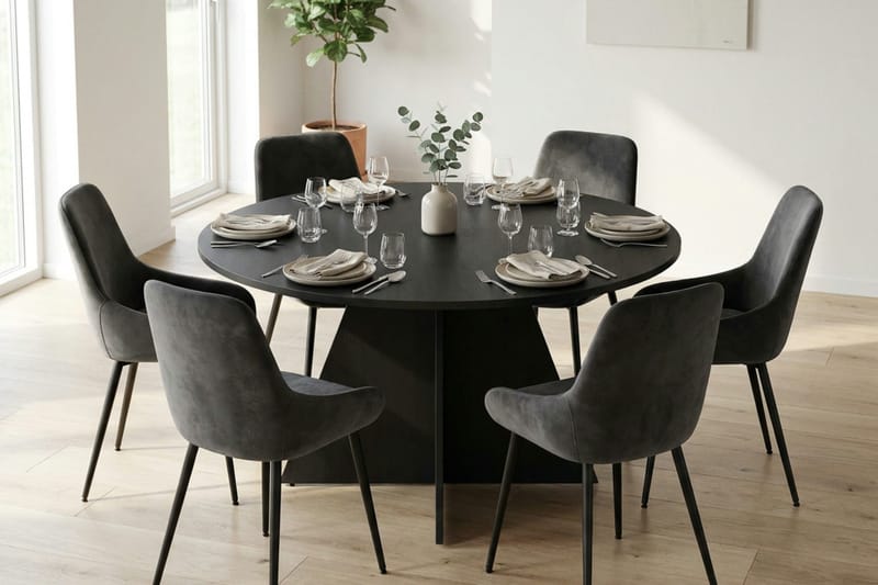 Vera Matgrupp runt 130 cm Svart med 6 Alsarp Matstolar - Svart - Products - Möbler - Bord & matgrupp - Matgrupp