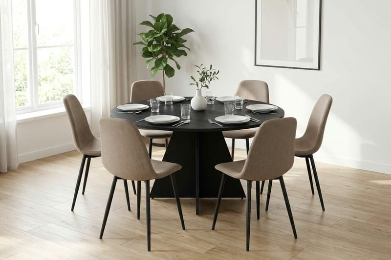 Vera Matgrupp runt 130 cm Svart med 6 Nibe Matstolar - Svart - Products - Möbler - Bord & matgrupp - Matgrupp
