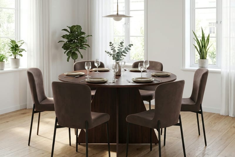 Vera Matgrupp runt 130 cm Valnöt med 6 Elsie Matstolar - Valnöt/Brun - Products - Möbler - Bord & matgrupp - Matgrupp