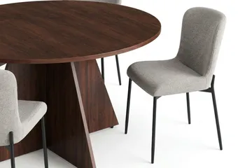 Vera Matgrupp runt 130 cm Valnöt med 6 Elsie Matstolar - Valnöt/Ljusgrå - Products - Möbler - Bord & matgrupp - Matgrupp