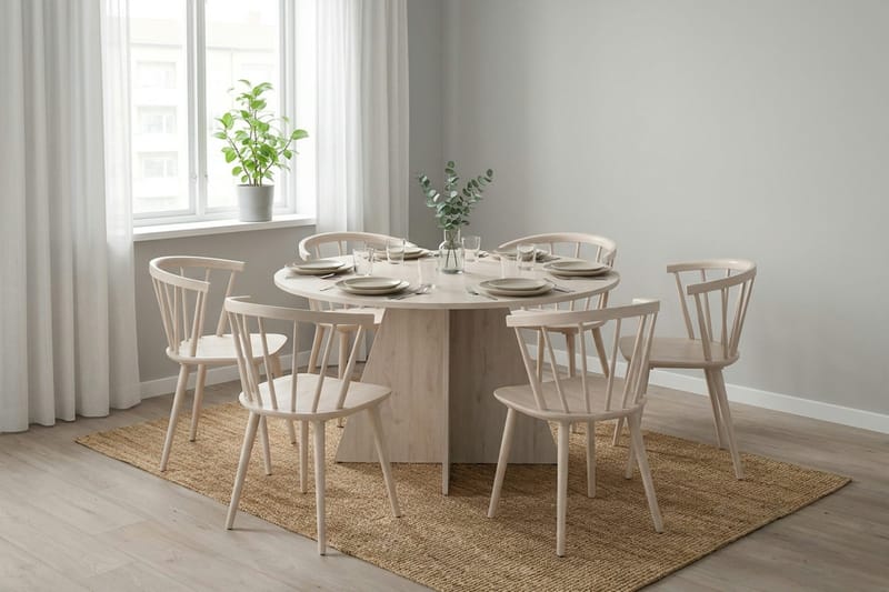 Vera Matgrupp runt 130 cm Vitlaserad med 6 Tyrö Matstolar - Vitlaserad - Products - Möbler - Bord & matgrupp - Matgrupp