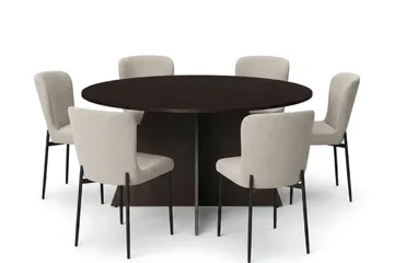 Vera Matgrupp runt 150 cm Rökt Ek med 6 Elsie Matstolar, Rökt ek/Beige